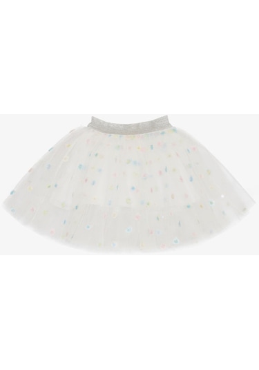 Breeze Kız Çocuk Tütü Etek Renkli Çiçek İşlemeli 4-8 Yaş, Beyaz-beyaz Beyaz