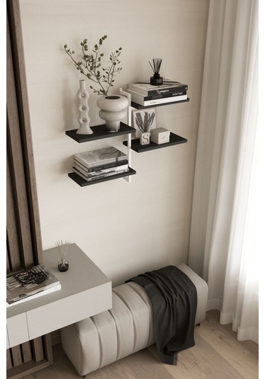 Aju 4 Katlı Duvar Rafı Metal Çerçeveli Dekoratif Kitaplık Ve Raf Ünitesi Modern Minimalist Tasarım Beyaz