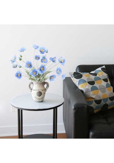 Yapay Çiçek Gelincik Çiçeği Mavi Açık Renk 3 Çiçek 1 Tomurcuk 59cm Mavi