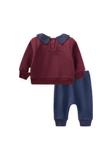 Cigit Bebe Yakalı Sweatshirt Takım 0-3 Yaş Bordo Bordo