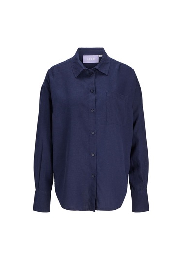 Jjxx Kadın Jxjamıe Oversize Uzun Kollu Keten Gömlek 12269668 Lacivert Lacivert