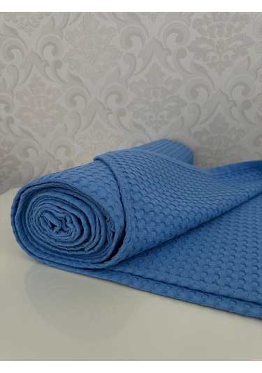 Premium %100 Pamuk Çift Kişilik Yazlık Pike, Yatak Örtüsü,terletmez Kumaş Mavi Renk 240x200cm Mavi