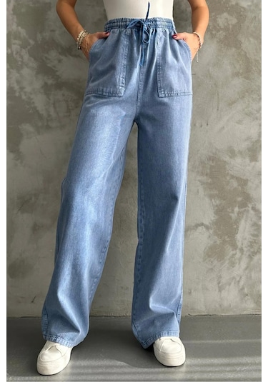 4572 Kadın Parça Boya Palazzo Pantolon Mavi Mavi