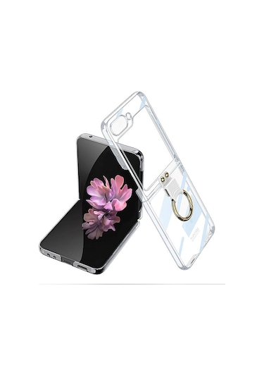 Galaxy Uyumlu Z Flip 6 Kılıf Zore Yüzüklü Kıpta Kapak Şeffaf