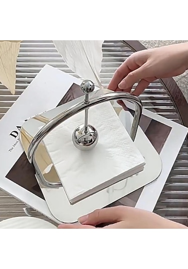 Homyl Kağıt Peçetelik Kare Peçete Standı Dispenser Masası Gümüş