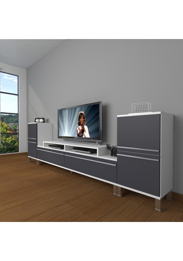 Decoraktiv Ekoflex On2 Mdf Krom Ayaklı Tv Ünitesi Tv Sehpası Beyaz - Antrasit
