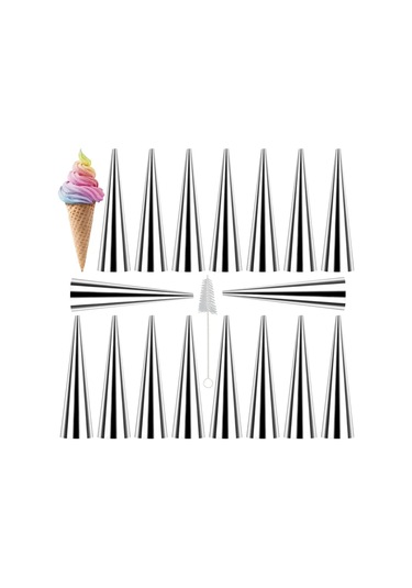 Kangvka 16 Adet 12 Cm Çelik Krem Horna Kalıbı Seti - Fırın Ve Kızartma Uygun, Temizleme Fırçası İçeren Profesyonel Pastane Aleti Gümüş