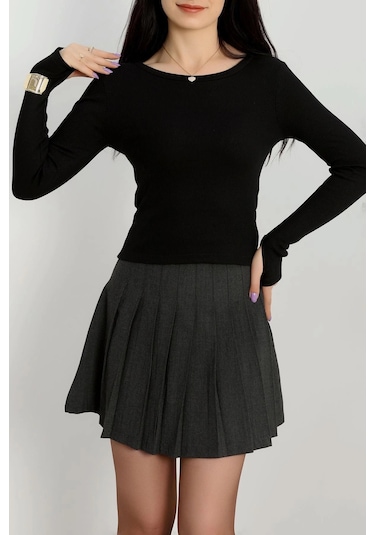 Bisiklet Yaka Parmak Geçmeli Kaşkorse Bluz Siyah A3829 Siyah