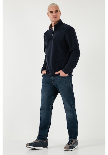 Buratti Regular Fit Anti-Pilling Tüylenme Yapmayan Dik Yaka Kalın Kışlık Şardonlu Erkek Polar 5896700 Lacivert