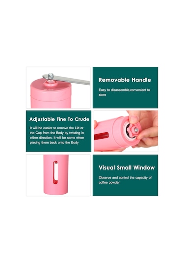 Yaleker El İle Dönen Fincan Kahve Değirmeni - Farklı Zeytinyağlı Bileşenler İçin İnce-orta-kalın Ayarlanabilir Değiştirilebilir Koluyla Pembe