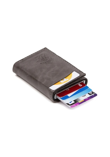 Tuldar Erkek Rfıd Otomatik Çekim Koruyucu Mekanizmalı Kağıt Para Bölmeli Hediyelik Kartlık Cüzdan Tul601 - Gri