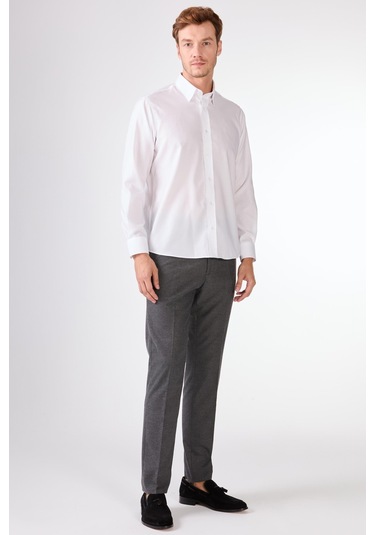 Beyaz Düz Uzun Kol Regular Fit Erkek Gömlek Beyaz