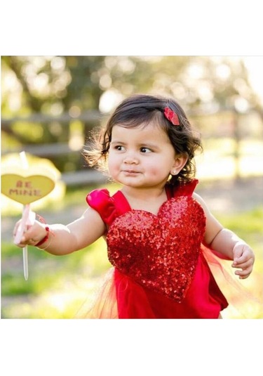 Sevgililer Günü Bebek Bebek Kız Tül Kalp Romper Tulum Tulum Kıyafet Kostüm Boyutu 0-3y Kırmızı