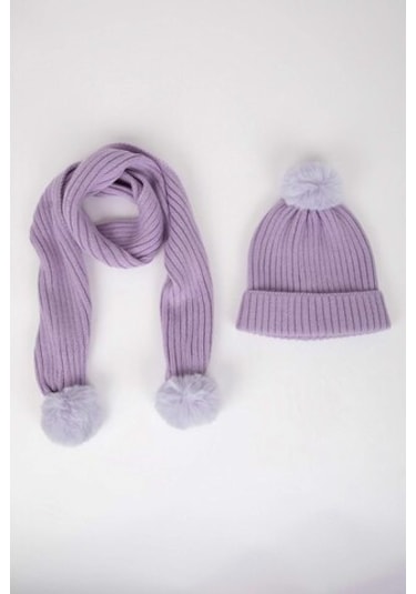 Defacto Kız Çocuk Ponponlu Bere Atkı 2li Takım C7986a824wnpr46 Mor