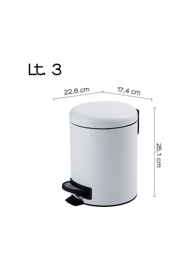 Çöp Kovası, Pedallı, Soft, 3lt - Mat Beyaz Mat Beyaz