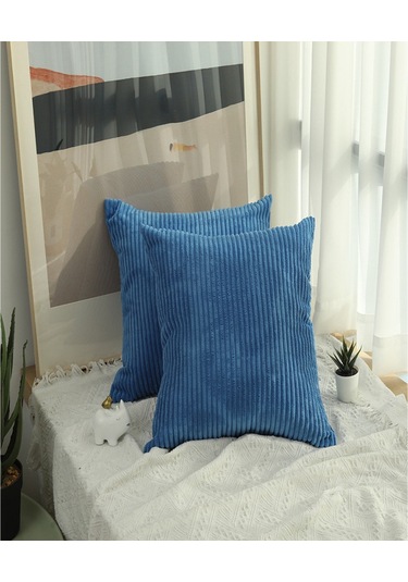 2 Adet Kadife Yumuşak Döşeme Kare Yastık Kılıfı, Mavi, 18x18"/45x45cm Çok Renkli