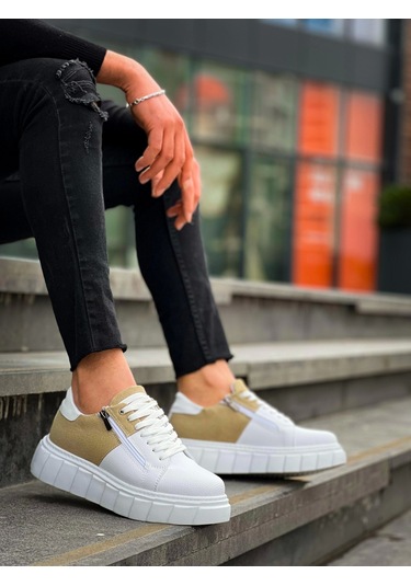 Kb-x155 Kuback Beyaz Cilt Bej Süet Detaylı Beyaz Yüksek Taban Günlük Spor Ayakkabı Beyaz2 Beyaz