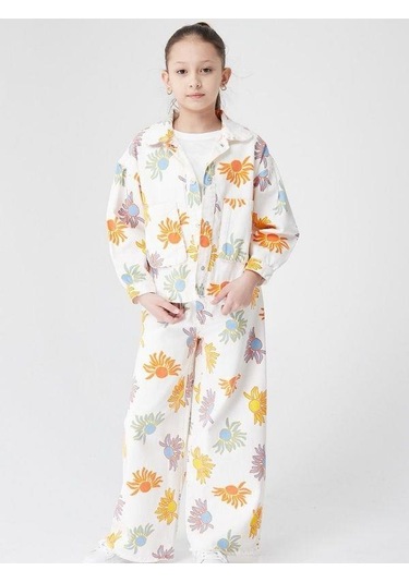 Kız Çocuk Çiçek Desenli Ceket-14029 Turuncu