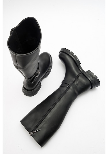 Luvishoes Covela Siyah Cilt Kadın Çizme Siyah