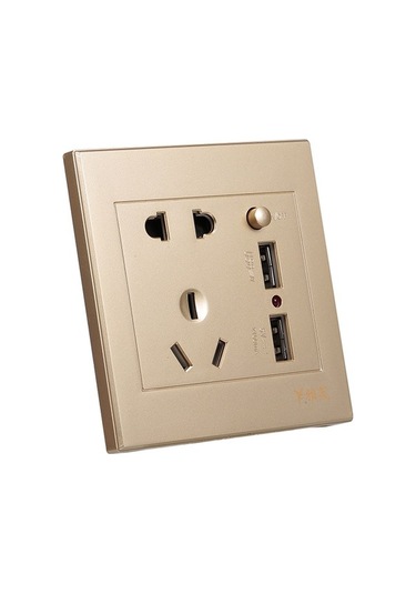 Pazly Altın Renk Lemestar Duvar Prizi, 2 Soket + 2 Usb 2100ma, Ev-ofis-restoran Kullanım, Kolay Kurulum, Kaliteli Malzeme