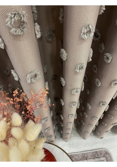 Brillant Carla Puffy Püsküllü Perde İstenilen Tüm Ölçülerde Kahve Kahve Rengi