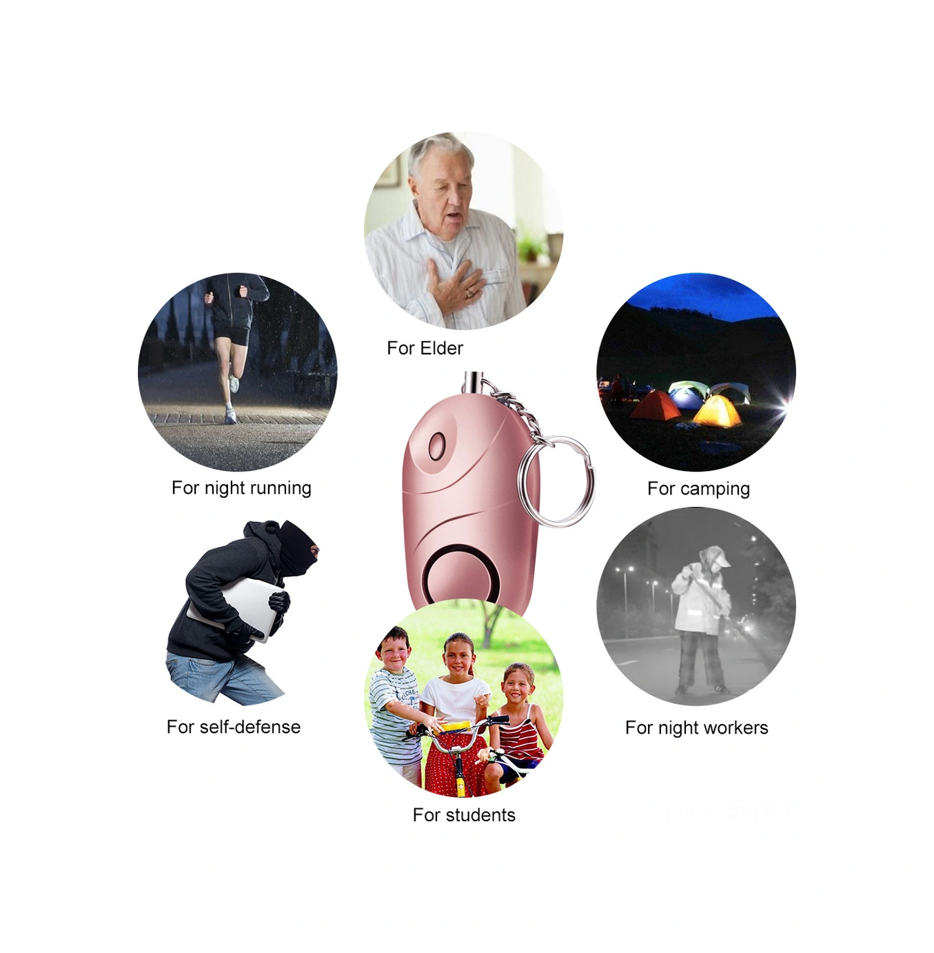 Hangfox Zq-017 Pembe Kişisel Acil Alarm - 120-130db Ses & Aydınlatma Fonksiyonu - Abs Malzeme - 3xlr44 Pil Dahil