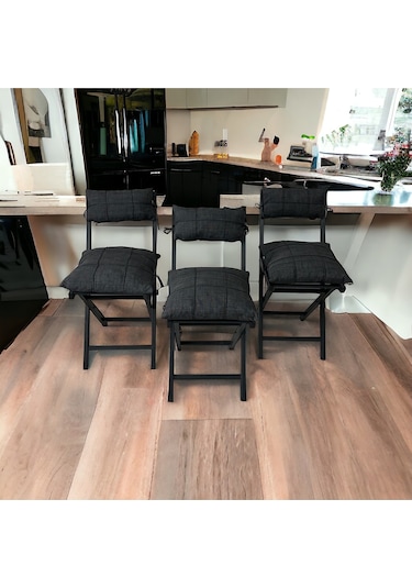 Modern Style Home Bahçe - Balkon, Iç Ve Dış Mekan Katlanır Metal Sandalye 3 Adet Antrasit