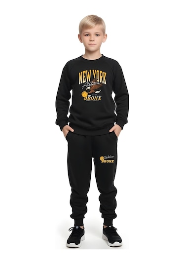 Fyk Kids 3'lü Erkek Çocuk Yuvarlak Yaka Baskı Detaylı Eşofman Takımı Çok Renkli