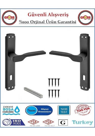 Veroni Mat Siyah İç Oda Kapı Kolu - Statik Fırın Boyalı - 1 Takım Ön Ve Arka