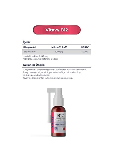 Vitavy B12 Vitamini Sprey 10 ML 75 Puff