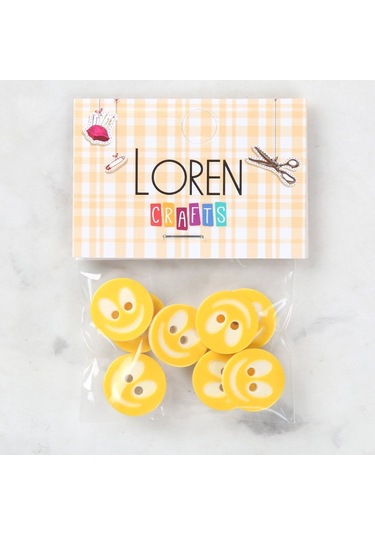 Loren Crafts 8 Li Gülen Yüz Sarı Düğme - 0528