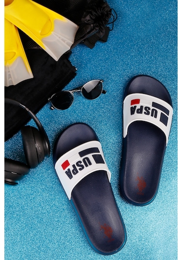 U.S Polo Assn Smaug 3FX Lacivert-Beyaz Erkek Plaj Terlik Beyaz - Lacivert