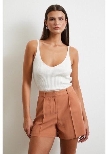 Piliseli Cepli Şort Kiremit Kiremit