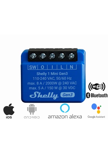 Shelly 1 Mini Gen3 1 Kanallı Akıllı Ev Anahtarı Wifi Kuru Kontak