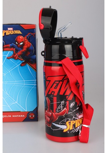 "dekomus Cep Defteri Hediyeli" Yeni Sezon Lisanslı Spıderman 500 Ml Çelik Termos Kırmızı