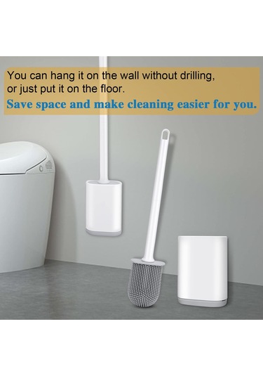 Vkemall Duvar Takılı Silikon Tuvalet Fırçası Seti - Esnek 360 Baş Ve Uzun Sap İle Köşeleri Kolay Temizleyen Beyaz Beyaz