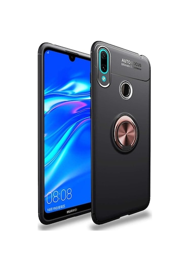 Huawei Y7 Prime 2019 Kılıf Yüzüklü Tam Korumalı Silikon Kapak