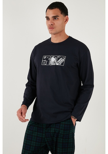 Buratti Ekoseli Pamuklu Regular Fit Yüksek Bel Bisiklet Yaka Erkek Pijama Takımı 6574000 Lacivert