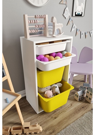 %100 Mdf - Small Mono 4 Sepetli Oyuncak Dolabı Sarı