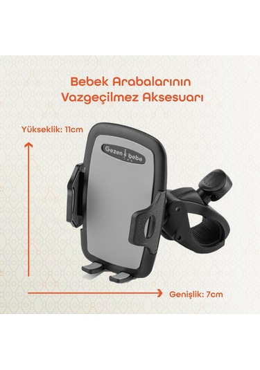 Gezenbebe Bebek Arabası Telefon Tutucu Siyah