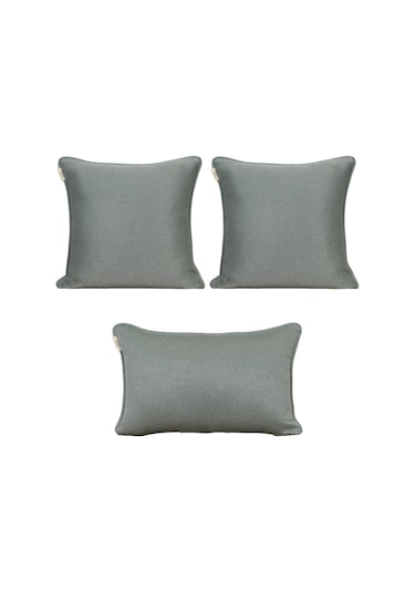 3'lü Çift Taraflı Keten Ve Kadife Görünümlü Kırlent Kılıfı Fitilli Su Yeşili-2433