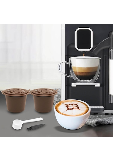 Suntek Cafe Bar Style A Brown Için Kaşık Kahve Gereçleri Ile Yeniden Kullanılabilir Kahve Kapsülleri