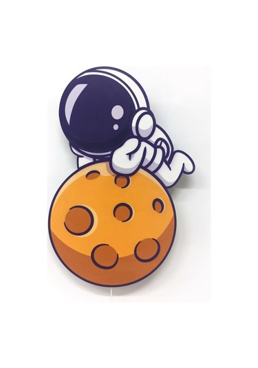 CajuArt Uzanmış Astronot Ahşap Işıklı Çocuk Odası Duvar Tablosu