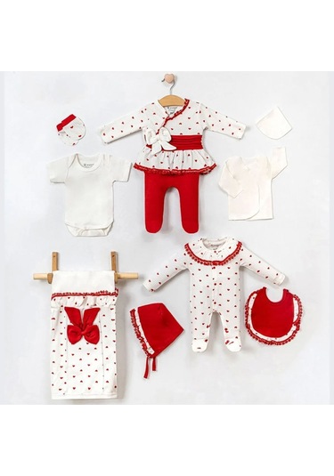 Dantel Yaka 10 Parça Kız Bebek Hastane Çıkışı Kutulu Kırmızı
