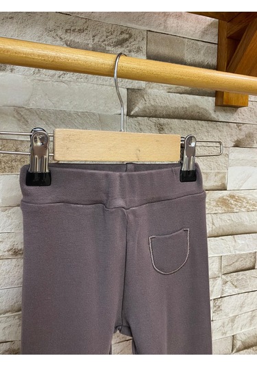 Aysbebe Kalp Nakışlı Çizgili Tişört + Tayt Buzi Kumaş Takım Kahverengi