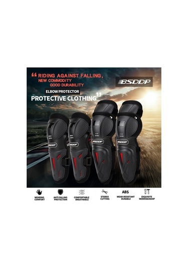 Motokros Koruması: Diz Ve Dirsek Pedleri Seti, Sıcak Tutan Ve Düşmeye Karşı Koruyucu Siyah Siyah