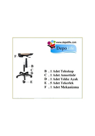 Ofis Koltuğu Yedek Parça Yıldız Ayak Amortisör Tekerlek Teleskop
