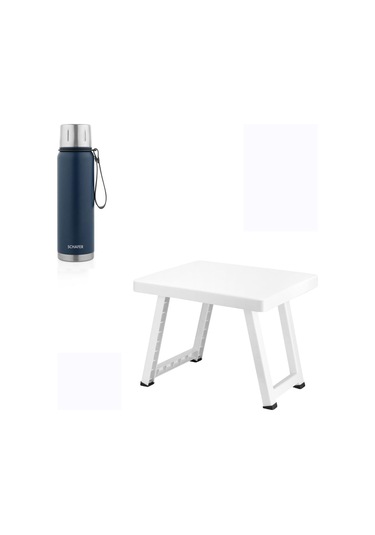 Çelik Termos 750 Ml Lacivert Renk Ve Katlanır Plastik Sehpa Lacivert