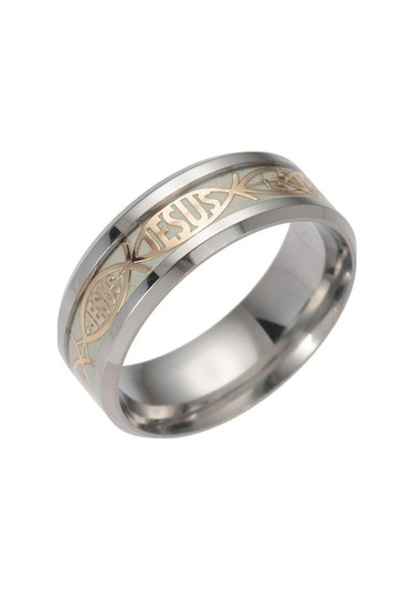 Fastbuy Altın Hıristiyan İsa Parlayan Yüzük İsa Alfabesi Titanyum Çelik Yüzük - 10 Altın Kristal Parlayan Altın