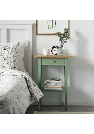 Komodin, Gri-yeşil-açık Kahverengi Boyalı, 46x35 Cm Yeşil